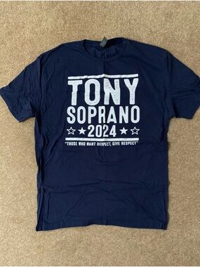 Navy Graphic Tee with White 'Tony Soprano 2024' Print